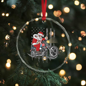 Xmas Santa Riding Motorbike Patriotic USA Crystal Glass Ornament TS09 Print Your Wear