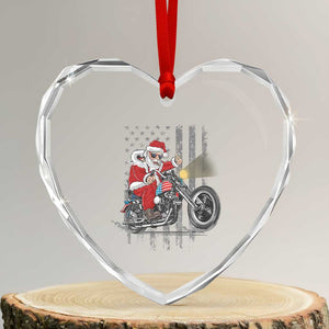Xmas Santa Riding Motorbike Patriotic USA Heart Crystal Glass Ornament TS09 Transparent Glass 3'' Heart Print Your Wear