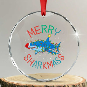 Xmas Shark Crystal Glass Ornament Funny Merry Sharkmas Xmas Gift TS12 Transparent Glass 3'' Circle Print Your Wear