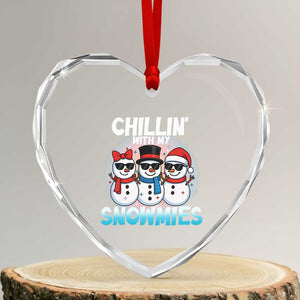 Xmas Snowman Heart Crystal Glass Ornament Chillin With My Snowmies Christmas Snowman TS12 Transparent Glass 3'' Heart Print Your Wear