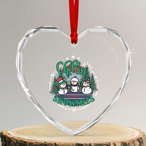 Xmas Snowman Heart Crystal Glass Ornament Chillin With My Snowmies Cute Winter TS12 Transparent Glass 3'' Heart Print Your Wear
