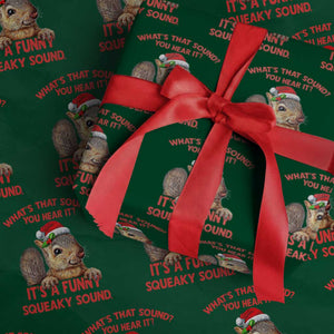 Xmas Squirrel Wrapping Paper Roll It's A Funny Squeaky Sound Xmas Things TS02 Green Print Your Wear