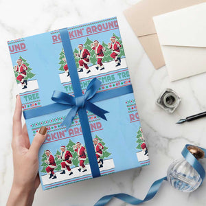Xmas Trump Dance Wrapping Paper Roll Rocking Around The Christmas Tree US President Dancing TS02 Light Blue Print Your Wear