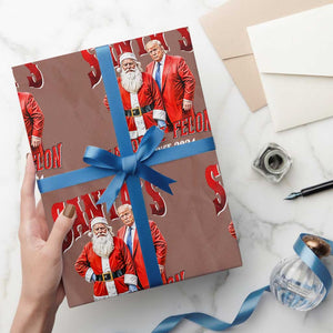 Xmas Trump With Santa Wrapping Paper Roll Santa's Favorite Felon Since 2024 TS02 Mocha Print Your Wear