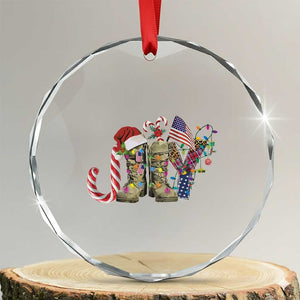 Xmas Veterans Crystal Glass Ornament Joy Candy Cane American Flag TS11 Transparent Glass 3'' Circle Print Your Wear