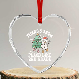 XmasTeacher Heart Crystal Glass Ornament Theres Snow Place Like 2nd Grade Merry Xmas Retro Groovy TS02 Transparent Glass 3'' Heart Print Your Wear