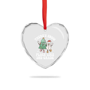 XmasTeacher Heart Crystal Glass Ornament Theres Snow Place Like 2nd Grade Merry Xmas Retro Groovy TS02 Print Your Wear