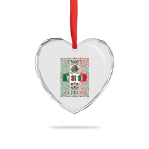 Y Si Si Mexican Flag Floral Folk Art Heart Crystal Glass Ornament Viva Mexico Pride for Soccer Football Fans TS02 Print Your Wear