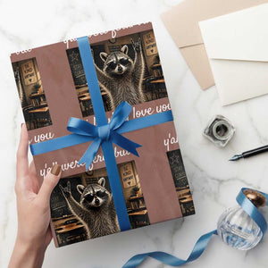 Y'all Were Feral But I Lowkey Love You Wrapping Paper Roll Funny Raccoon Teacher TS11 Mocha Print Your Wear