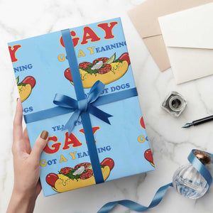 Yeah I’m GAY Got A Yearning For Hot Dogs Wrapping Paper Roll Funny Foodie Humor Retro Graphic TS02 Light Blue Print Your Wear