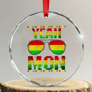 Yeah Mon Jamaican Pride Crystal Glass Ornament Jamaican Vacation Jamaica Reggae Sunglasses TS10 Transparent Glass 3'' Circle Print Your Wear