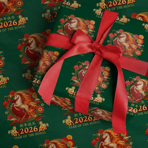 Year of The Fire Horse Wrapping Paper Roll Funny Chinese Zodiac Lunar New Year 2026 TS11 Green Print Your Wear