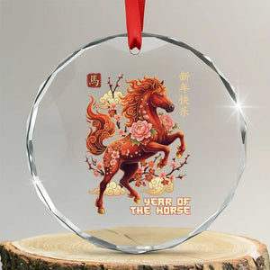 Year of the Horse Chinese New Year Crystal Glass Ornament Floral Zodiac Horse Lunar Festival TS02 Transparent Glass 3'' Circle Print Your Wear