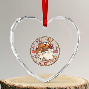 Yee Haw It Is Christmas Heart Crystal Glass Ornament Funny Black Santa Cowboy TS12 Transparent Glass 3'' Heart Print Your Wear