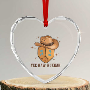 Yee Haw Nukkah Heart Crystal Glass Ornament Funny Cowboy Hanukkah TS14 Transparent Glass 3'' Heart Print Your Wear
