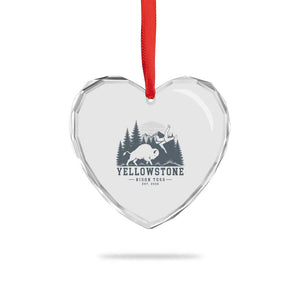 Yellowstone Bison Toss Est 2026 Heart Crystal Glass Ornament Funny Sarcastic Tourist National Park Badge Graphic