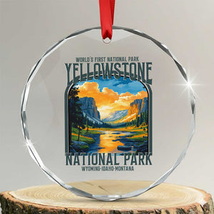 Yellowstone National Park Crystal Glass Ornament Worlds First NP Retro Vintage Graphic TS02 Transparent Glass 3'' Circle Print Your Wear