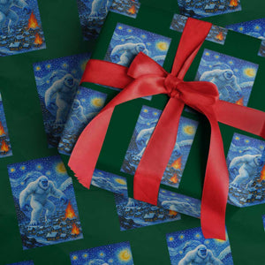 Yeti Cryptid Xmas Wrapping Paper Roll Winter Monster Starry Night Xmas TS14 Green Print Your Wear