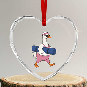 Yoga Goose Carrying Mat Heart Crystal Glass Ornament Funny Yogi Workout Fitness Graphic