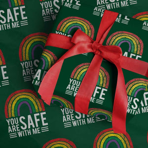 You Are Safe With Me Wrapping Paper Roll Retro Rainbow LGBTQ Ally Pride TS10 Green Print Your Wear