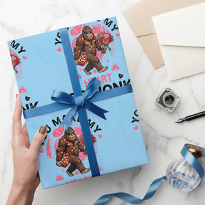 You Make My Heart Go Honk Wrapping Paper Roll Funny Bigfoot Valentine Meme TS14 Light Blue Print Your Wear