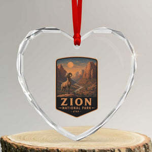 Zion National Park Heart Crystal Glass Ornament Vintage The Narrows Utah Bighorn Sheep
