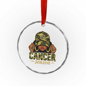 Zodiac Queen Cancer Season Retro Camo Camouflage Graphic Crystal Glass Ornament June July Horoscope Birthday Gift Melanin Women