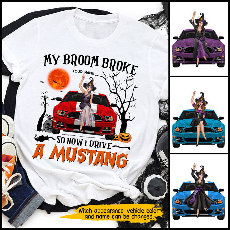 Custom JP Tee Shirts My Broom Broke So Now I Drive A Mustang NO.1 Halloween Vibes CTM Youth Custom - Printyourwear