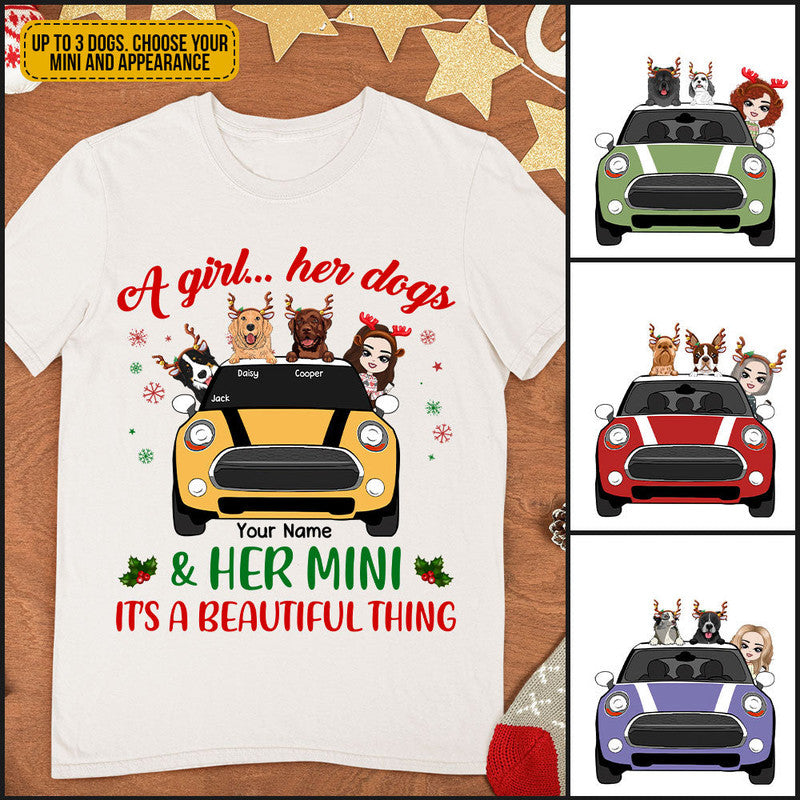 Custom JP Tee Shirts A Girl, Her Dogs and Her Mini Its A Beautiful Thing Merry Christmas CTM Youth Custom - Printyourwear