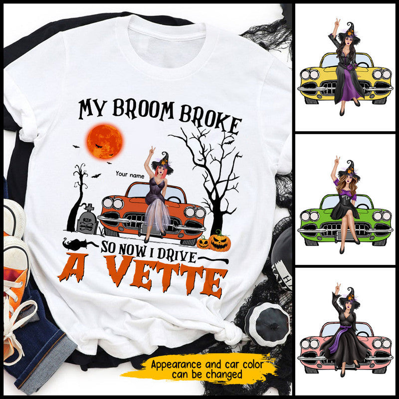 Custom JP Tee Shirts My Broom Broke So Now I Drive A Corvette Halloween Vibes CTM Youth Custom - Printyourwear