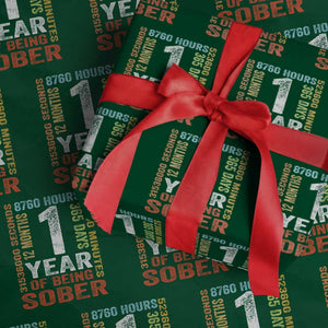 1 Year Of Being Sober Wrapping Paper Roll 1 Year Sobriety Anniversary Addiction Recovery TS11 Green Print Your Wear