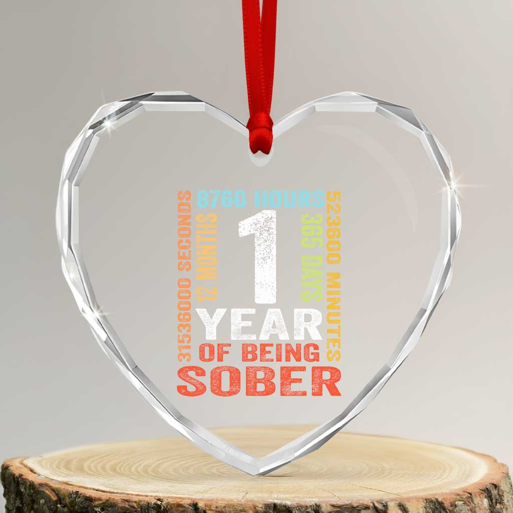 1 Year Of Being Sober Heart Crystal Glass Ornament 1 Year Sobriety Anniversary Addiction Recovery TS11 Transparent Glass 3'' Heart Print Your Wear