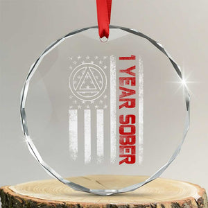 1 Year Sober Crystal Glass Ornament 1 Year Sobriety Anniversary Vintage American Flag TS11 Transparent Glass 3'' Circle Print Your Wear