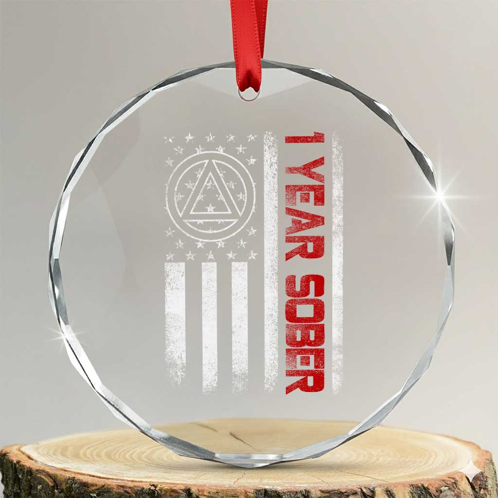 1 Year Sober Crystal Glass Ornament 1 Year Sobriety Anniversary Vintage American Flag TS11 Transparent Glass 3'' Circle Print Your Wear