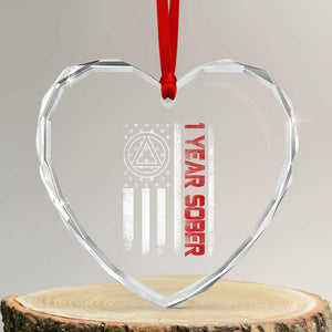 1 Year Sober Heart Crystal Glass Ornament 1 Year Sobriety Anniversary Vintage American Flag TS11 Transparent Glass 3'' Heart Print Your Wear