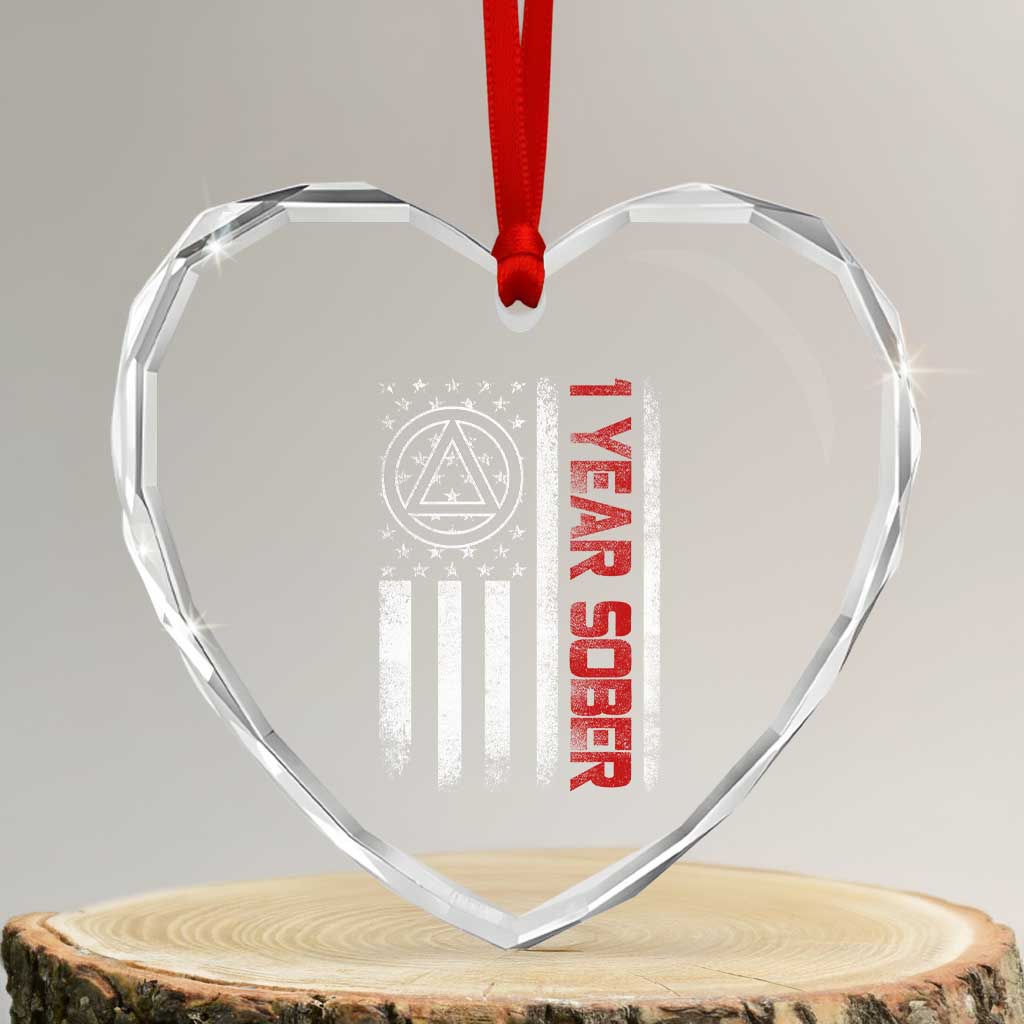 1 Year Sober Heart Crystal Glass Ornament 1 Year Sobriety Anniversary Vintage American Flag TS11 Transparent Glass 3'' Heart Print Your Wear