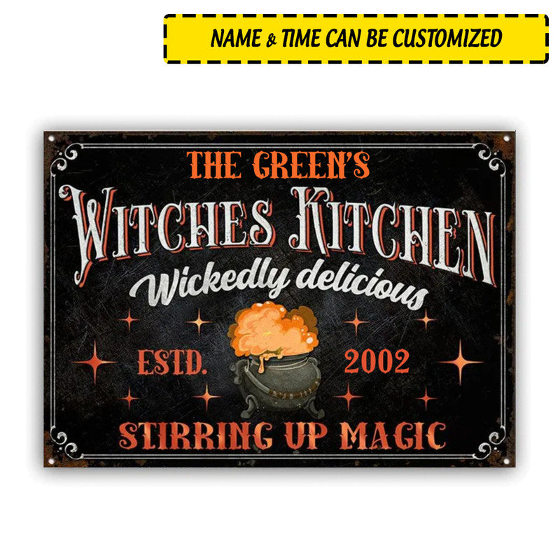 Halloween Personalized Metal Signs Witch Witches Kitchen Wickedly Delicious CTM One Size 24x18 inch (60.96x45.72 cm) Custom - Printyourwear