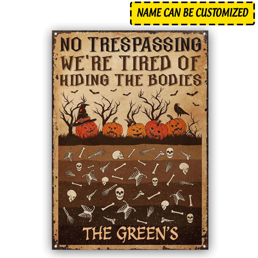 Halloween Personalized Metal Signs Skull Skeleton Goth Halloween Pumpkin Garden No Trespassing CTM One Size 24x18 inch (60.96x45.72 cm) Custom - Printyourwear