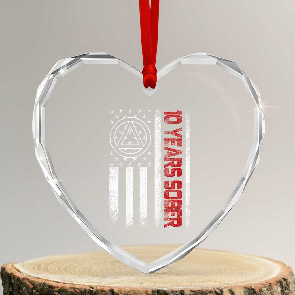 10 Years Sober Heart Crystal Glass Ornament 10 Years Sobriety Anniversary Vintage American Flag TS11 Transparent Glass 3'' Heart Print Your Wear
