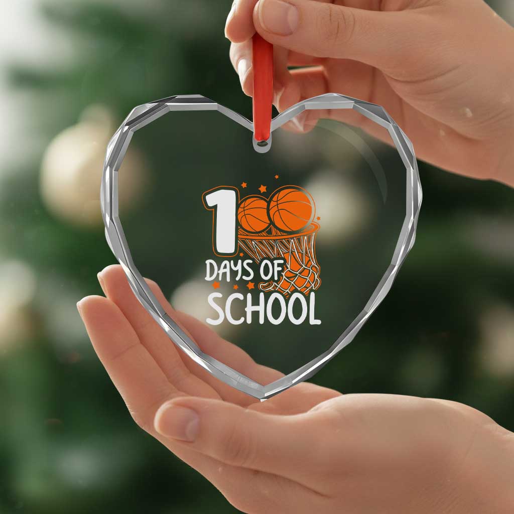 100 Days of Rocking School Basketball Heart Crystal Glass Ornament Cool Kids Sports Gift