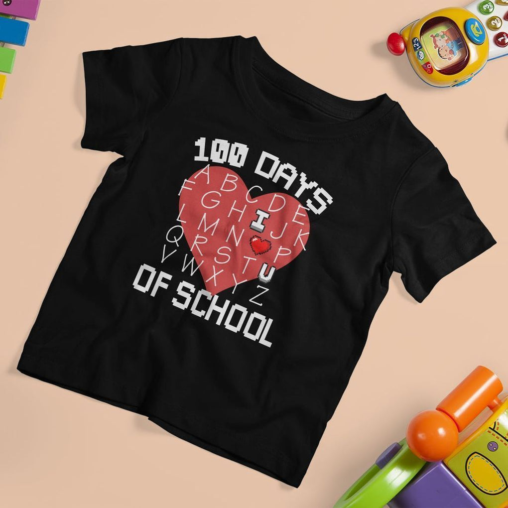 100 Days Of School Alphabet Love T Shirt For Kid TS09 Black Printyourwear