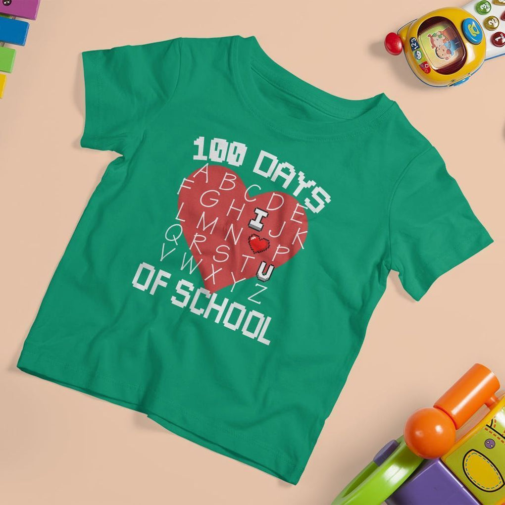 100 Days Of School Alphabet Love T Shirt For Kid TS09 Irish Green Printyourwear
