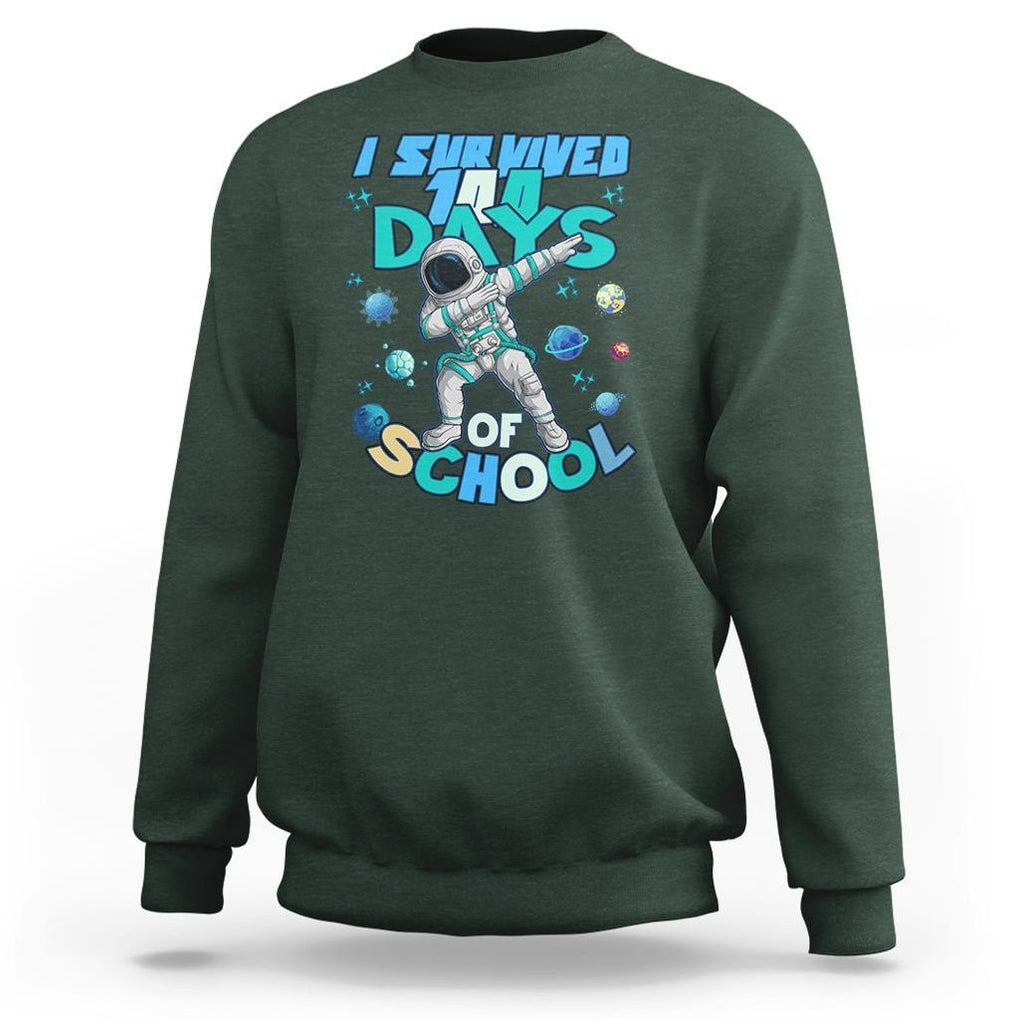 100 Days of School Astronaut Sweatshirt Outer Space Dabbing I Survived TS02 Dark Forest Green Printyourwear