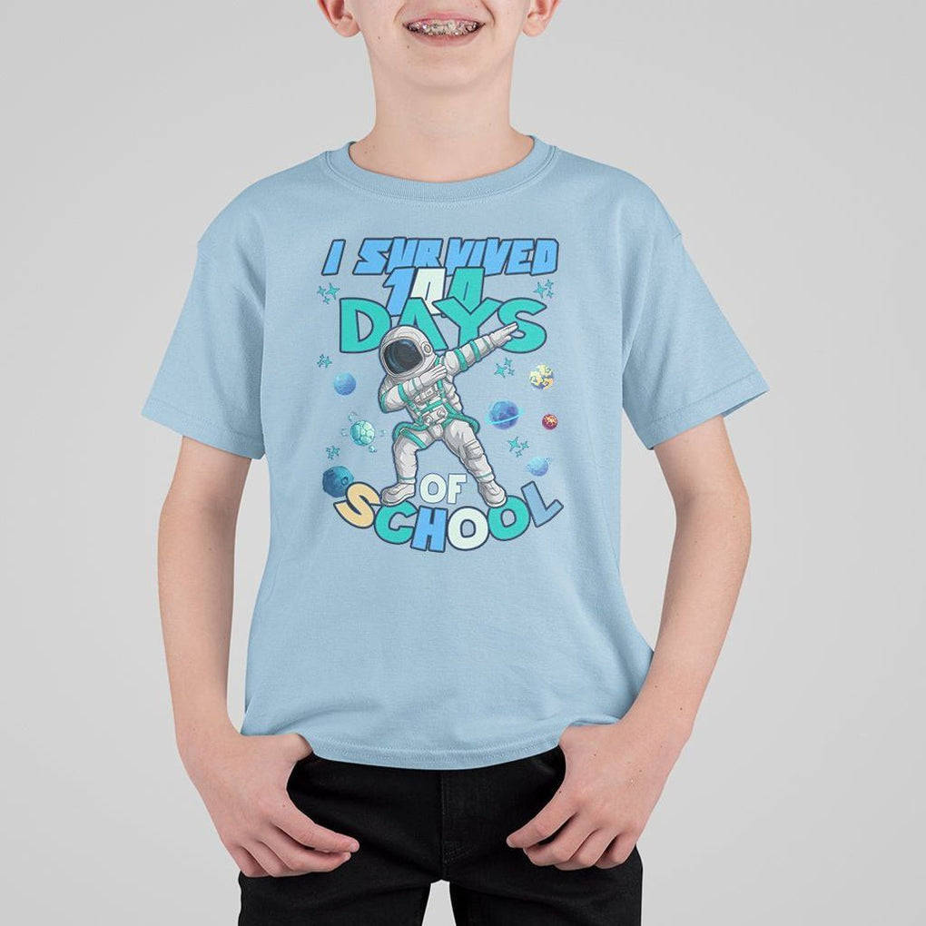 100 Days of School Astronaut T Shirt For Kid Outer Space Dabbing I Survived TS02 Light Blue Printyourwear
