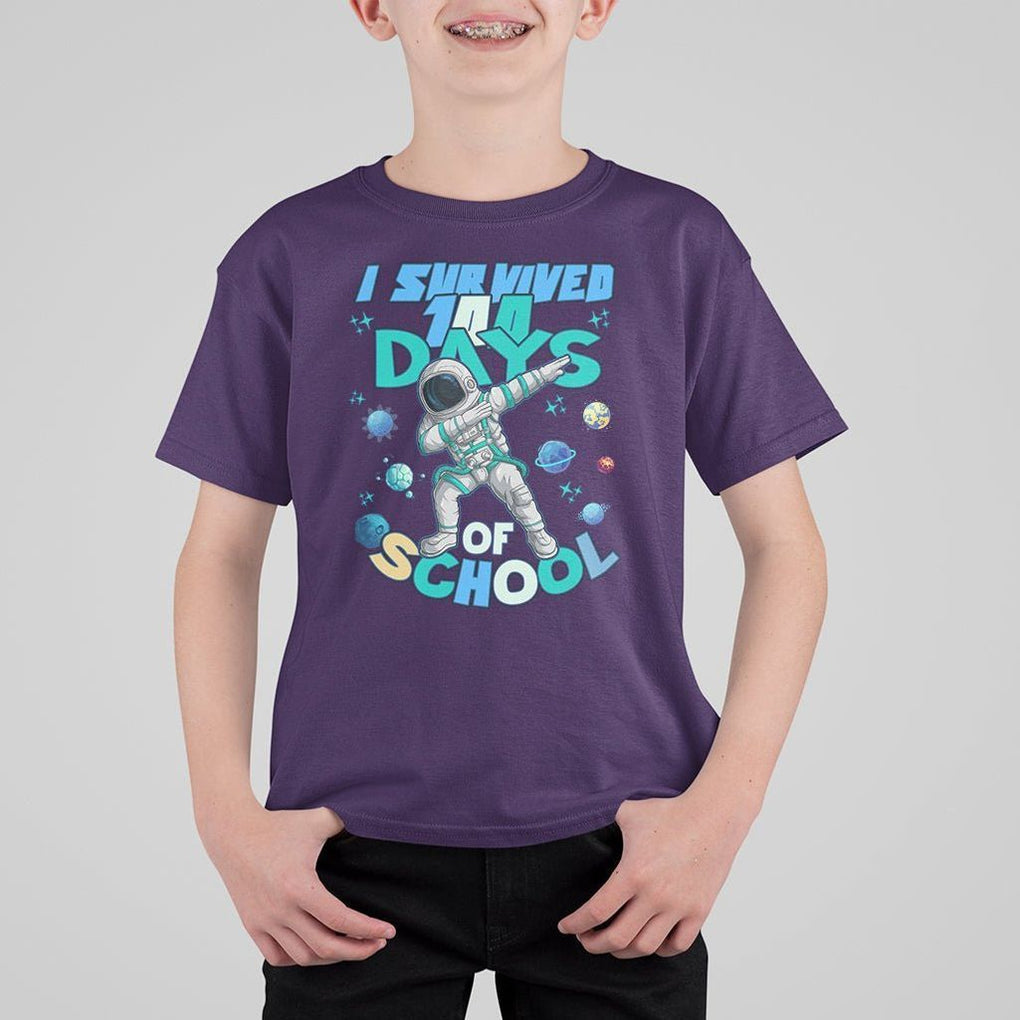 100 Days of School Astronaut T Shirt For Kid Outer Space Dabbing I Survived TS02 Purple Printyourwear