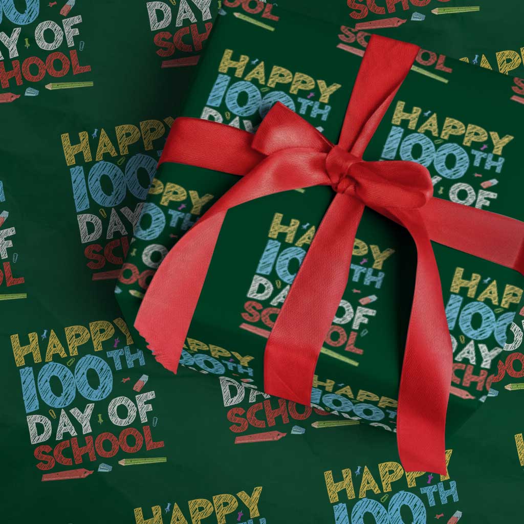 100 Days of School Celebration Wrapping Paper Roll Happy 100th Day Student Teacher Gift TS01 Green Print Your Wear