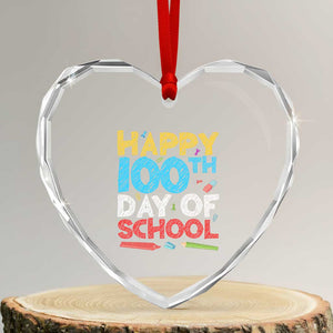100 Days of School Celebration Heart Crystal Glass Ornament Happy 100th Day Student Teacher Gift