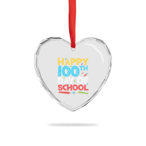 100 Days of School Celebration Heart Crystal Glass Ornament Happy 100th Day Student Teacher Gift