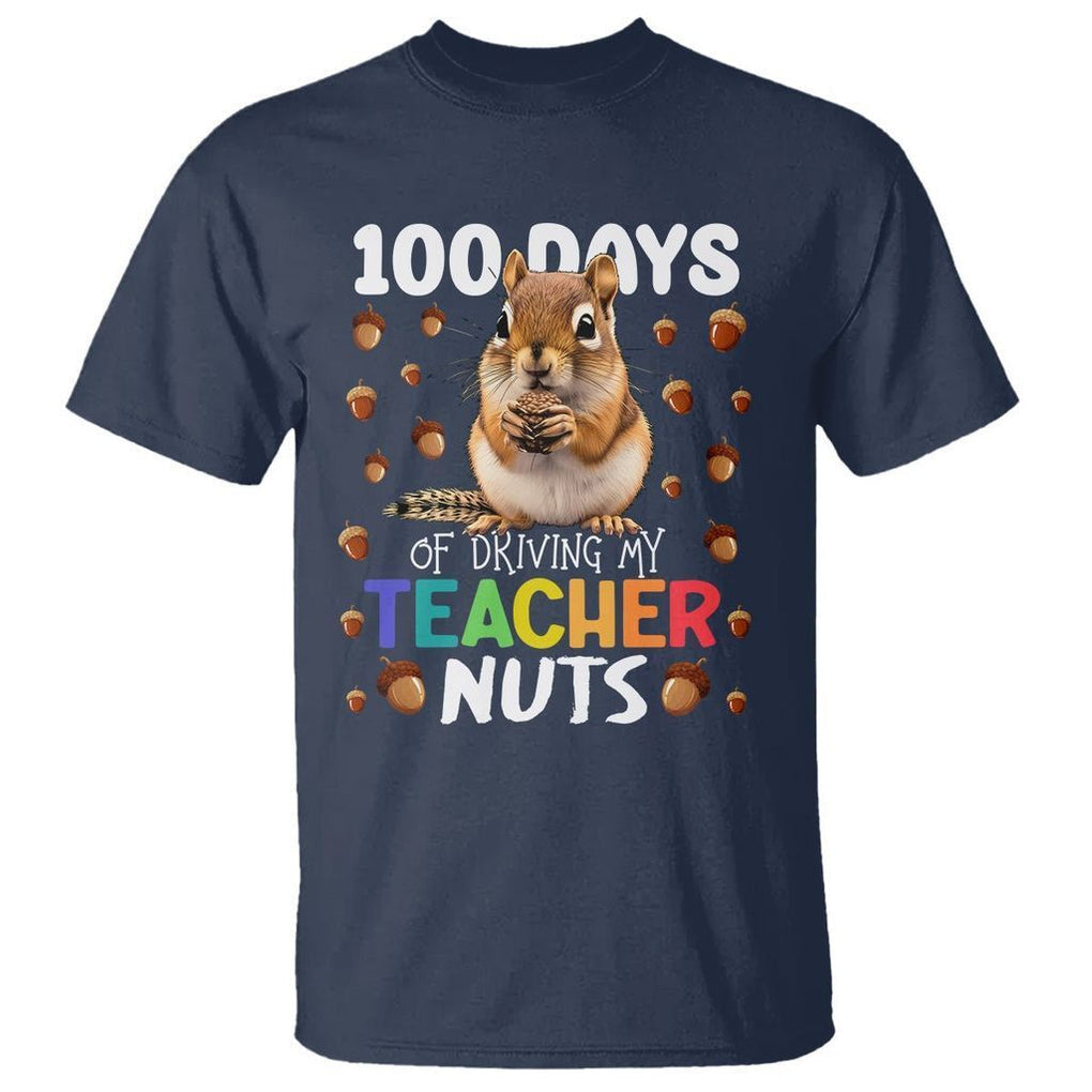 100 Days of School Chipmunk T Shirt Driving My Teacher Nuts TS02 Navy Printyourwear