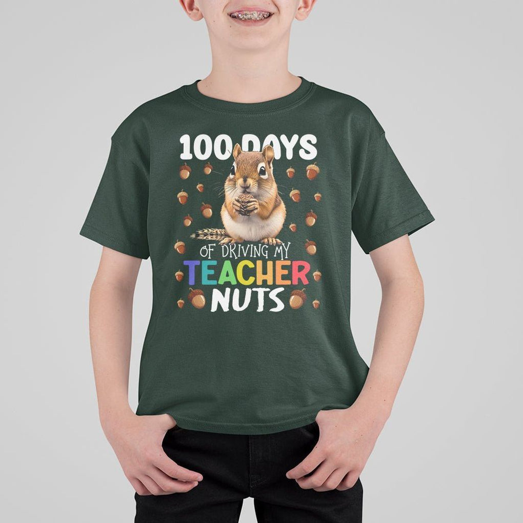 100 Days of School Chipmunk T Shirt For Kid Driving My Teacher Nuts TS02 Dark Forest Green Printyourwear